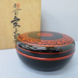 ★香川漆器 讃岐漆芸 蒟醤蒔絵 文新堂造 蓋付菓子器 未使用★